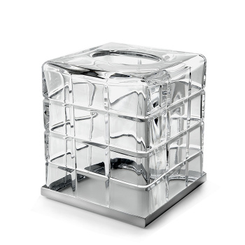 3SC Palace Контейнер для бумажных салфеток, 13х13х15 см, квадратный, настольный, цвет: прозрачный хрусталь/хром PA71ACRSL
