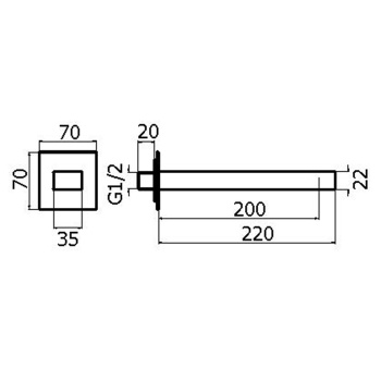 Излив для раковины, настенный, длина Plumberia Selection Tag 220, 35X22, подкл. 1/2' с латунной накладкой 70X70, черн.матов., SPQ0258NO