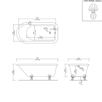 Чугунная ванна Devon&Devon Kensington 154x78 2MRKEN154CRDD