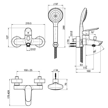 Смеситель для ванны внешнего монтажа Fima Carlo Frattini Spot с душевым комплектом, хром F3004CR