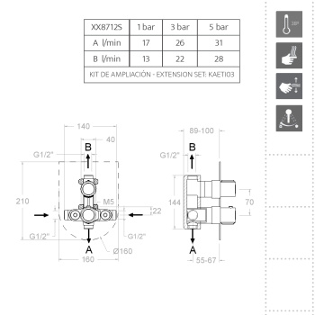 Смеситель для душа Ramonsoler Urban Chic встраиваемый термостатический на 2 выхода золото 218712SOC