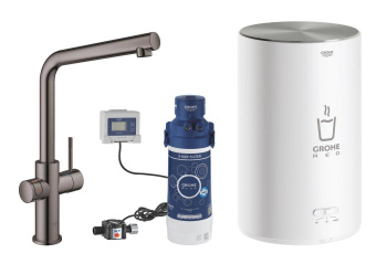 Комплект для кухни GROHE Red Duo II с бойлером M-size, смеситель с L-образным изливом, темный графит