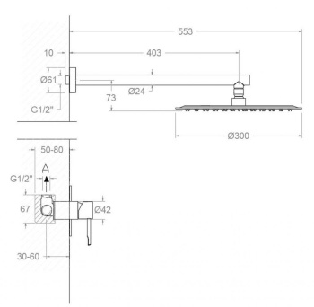 Смеситель для душа Ramonsoler Odisea встраиваемый на 1 выход с тропическим душем медь K3918013CUC