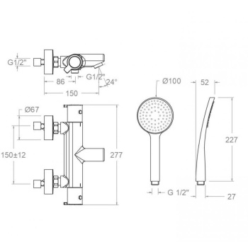 Смеситель термостатический Ramonsoler Blautherm для ванны с изливом и душевым комплектом 943801T1