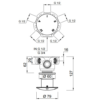 Переключатель потоков Antonio Lupi MayDay на 2, 3, 4 или 5 выходов, шлифованная сталь А0002423700