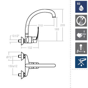 Смеситель для кухни Ramonsoler New Fly настенный 571701CC