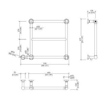 Полотенцесушитель электрический Devon&Devon Iside 725x615x143 мм. скрытое подключение слева никель блестящий PRI5NKELSX/CF