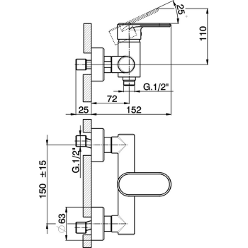 Смеситель для душа Cisal Lineaviva однорычажный, настенный, хром LV00044021 Акция