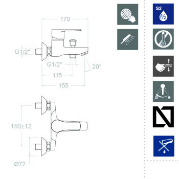 Смеситель для ванны Ramonsoler Titanium с душевым комплектом 1805VP