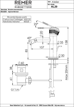 Смеситель для биде Remer Atelier  золото брашированное AL20BG