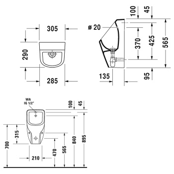 Duravit  Писсуар No.1 без &amp;quot;мушки&amp;quot;, 290 мм х 305 мм, подача воды сзади, сифон,   Цвет: Белый