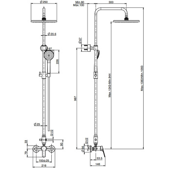Душевая стойка Fima Carlo Frattini Colonne Doccia верхний душ 25, со смесителем, держателем и ручным душем, хром F3765/2CR
