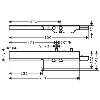 Axor Showers Настенный термостат для ванны, с полкой 713х70мм, 2 потреб., цвет: хром 45420000