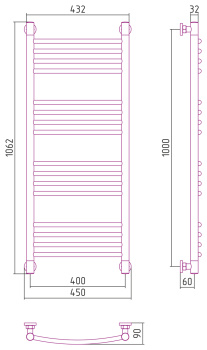 Полотенцесушитель водяной Сунержа Богема+ 1000х400 выгнутый с защитой 00-0221-1040