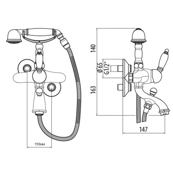 Смеситель для ванны с душем. с белой ручкой Gattoni Orta, хром 2700/27C0 OLD