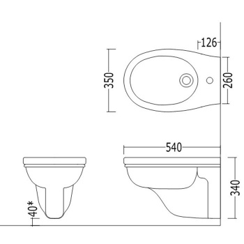 Биде подвесное Devon&Devon Rose 35х52,5 c 1 отв. под смеситель белое IBBID1FSRO
