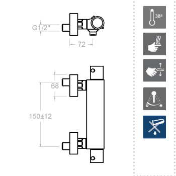 Смеситель термостатический Ramonsoler Arola для душа с душевым комплектом 263402MK