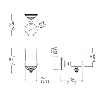 Стакан керамический белый для зубных щеток Devon&Devon Diamond держатель, светлое золото WHD503OTBI