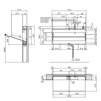 Раковина Antonio Lupi Battigia 108х51.5х60.7, без отв., белый А0002423493