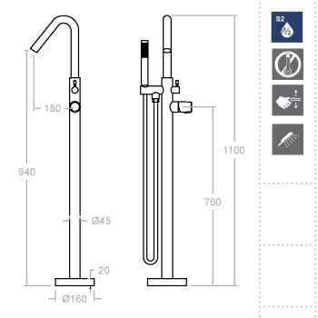 Смеситель для ванны Ramonsoler Tzar напольный 348503S