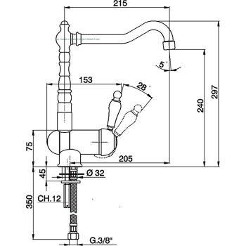 Смеситель для кухни Cisal Arcana Empress на 1 отверстие, золото EM00153024