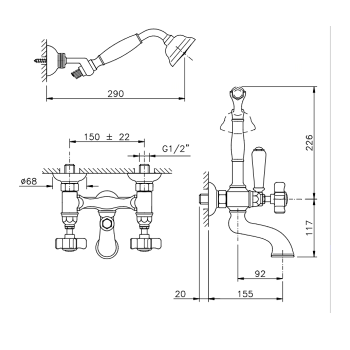 Смеситель для ванны Nicolazzi Dames Anglaises с ручным душем со стены 1402CR18