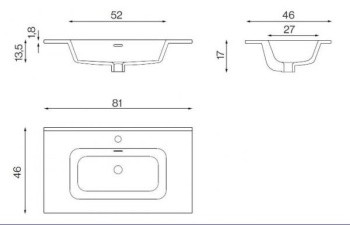 Раковина интегрированная Nofer в столешницу VOLTERRA 81х46x18 EV.081.C белая глянцевая