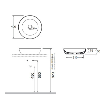 Раковина чаша Azzurra Elegance Circle 40х40х10см без отв. под смеситель, tortora ELLA040100C0TO*0