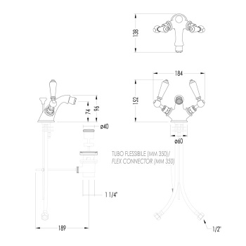 Смеситель для биде Devon&Devon Black Dandy на 1 отв. с донным клапаном c ручками черными никель блестящий MARF55NKSBD