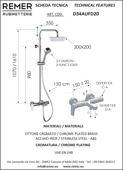 Душевая система Remer Dream с изливом хром (CR) D34AUFD20