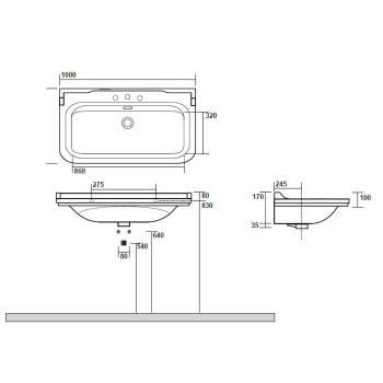 Раковина керамическая Kerasan Waldorf 100х55, c 1 отверстием под смеситель, черный, заглушка хром 4142K4 nero/cr *1