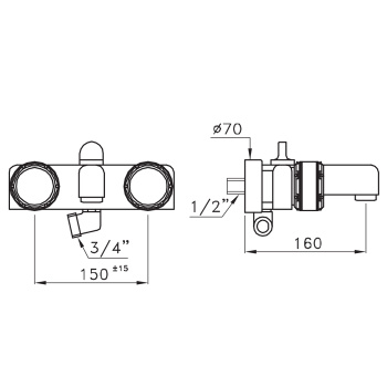 Смеситель для ванны Stella Timeaster 3267, круглая ручка d=65 хром, ручка черная TL 02000 CR00N