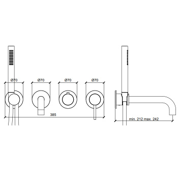 Смеситель настенный внешняя часть Almar Modular круглые розетка, с перекл. на 2-3 положения, с ручным душем и шлангом, high brass brushed pvd E180143.HB