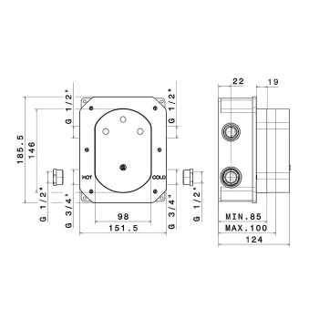 Универсальная внутренняя часть для термостатического кнопочного смесителя на два потока для душа Kerama Marazzi 27751KM.00.000