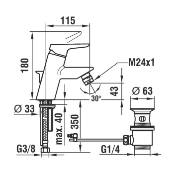 Laufen Twinpro смеситель для биде с донным клапаном, цвет хром