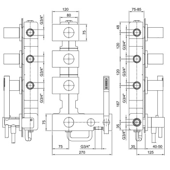 Термостат для душа Fantini Milano на 4 источника, 3/4'', наружная часть, матовая натуральная сталь 31 93 4714B