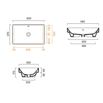 Раковина Catalano Zero 60x37 встраиваемая, без отв, белый глянцевый 124600001