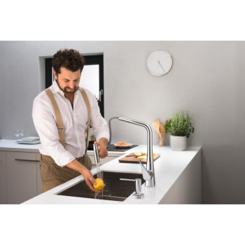 Смеситель для кухни hansgrohe Metris Select M71, 320 73816800 с вытяжным душем, 2jet, sBox, сталь