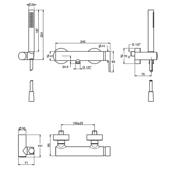 Смеситель для душа Fima Carlo Frattini Snap настенный, с ручным душем, хром F3115CR