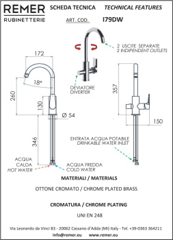Смеситель для кухни Remer Infinity  хром I79DW