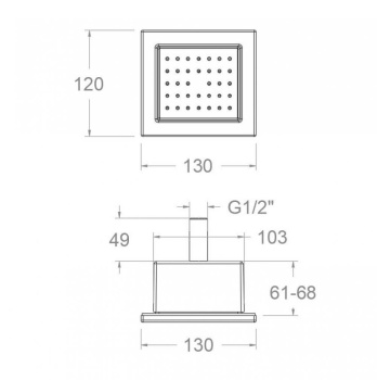 Форсунка Ramonsoler для душа встраиваемая квадратная золото 477202OC
