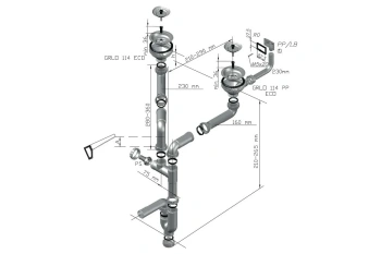 Двойной сифон с двумя переливами 2XSPH 114-PP-114-PP