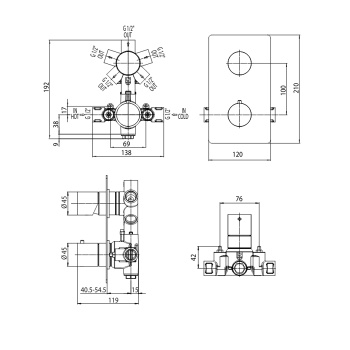 Наружная часть Bossini Nobu для универсального термостатического смесителя Nobu на 1-5 выходов..цвет Mat brushed S.S.