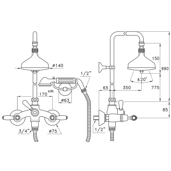 Душевой комплект Stella Italica Leve 3284/33-140: смеситель, штанга+ручной+верхний душ 140 хром IL 02511 CR00