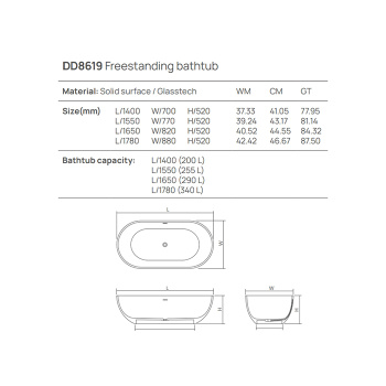 Ванна из искусственного камня Dea Design Shadow 178x88 DD8619 1780 18