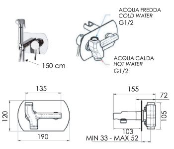 Гигиенический душ со смесителем Remer Minimal N60NO, черный матовый