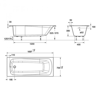 Акриловая ванна Jacob Delafon Patio 170x70 E6812RU-01