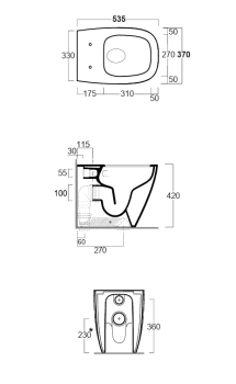 Унитаз напольный приставной безободковый, торнадо смыв Simas Juniper 535х370 мм с сиденьем микролифт, цвет Rubino