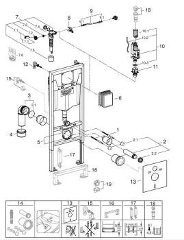 Система инсталляции для подвесного унитаза, Grohe Rapid SL, монтажная высота 1.13 м 38539001