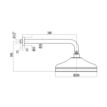 Верхний душ круглый Gattoni Pd 300mm с настенным держателем 349mm, золото 24к SFPCL30D0